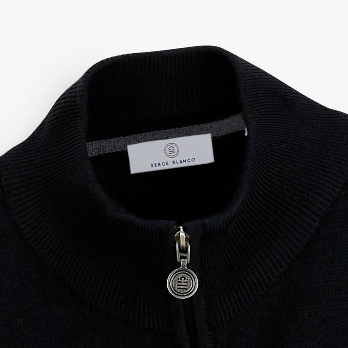 Gilet laine mérinos full zip noir Malone