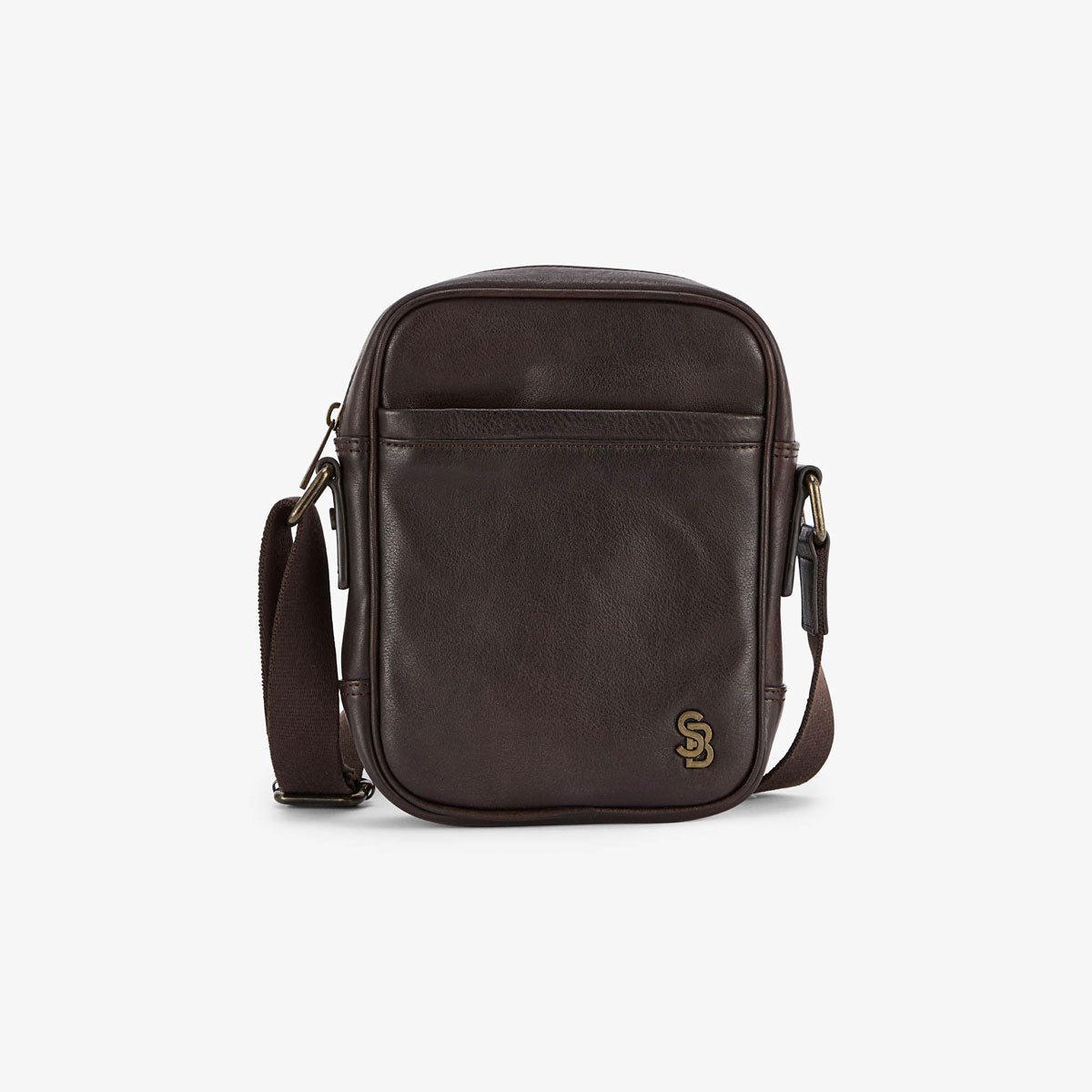 Petit sac à bandoulière marron en cuir avec logo metal homme SERGE BLANCO