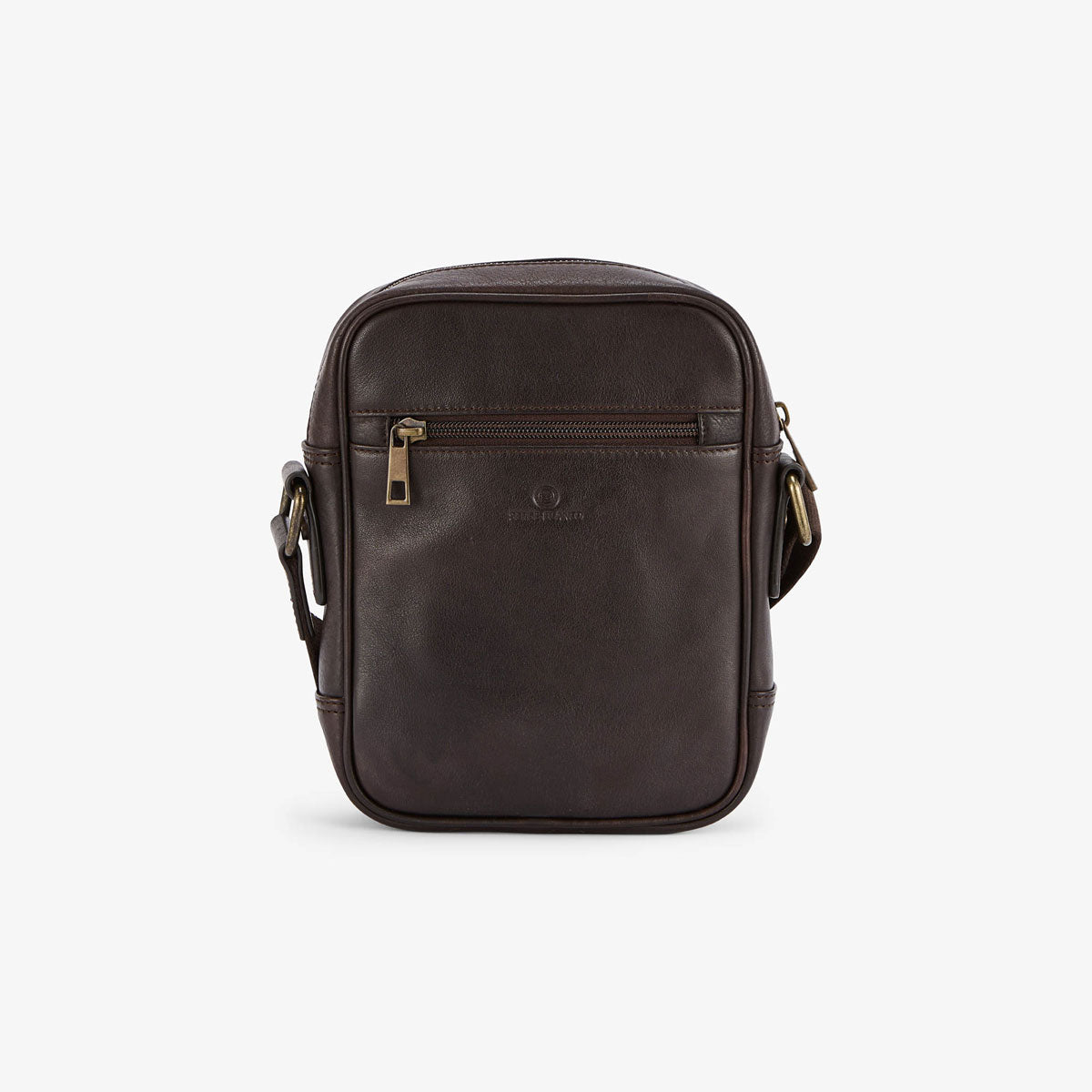 Petit sac à bandoulière marron en cuir avec logo metal homme SERGE BLANCO