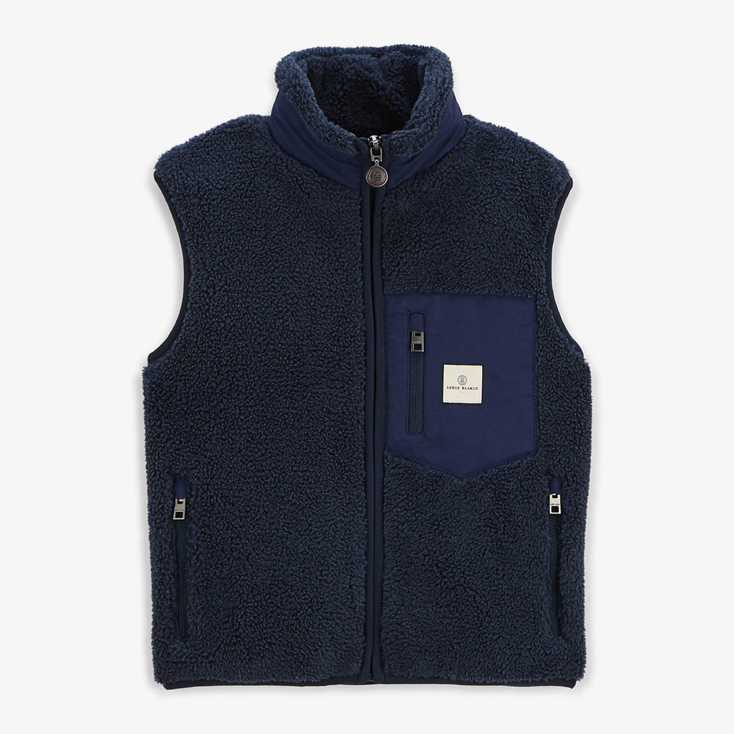 Blue sleeveless fleece jacket for boys Montreal SERGE BLANCO