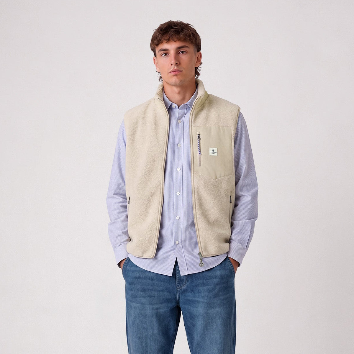Ivory-White Sleeveless Fleece Jacket, Montreal SBPLAY