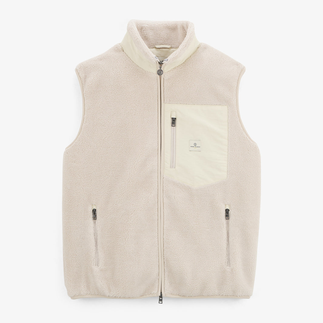 Ivory white sleeveless fleece jacket for men, Montreal, SERGE BLANCO