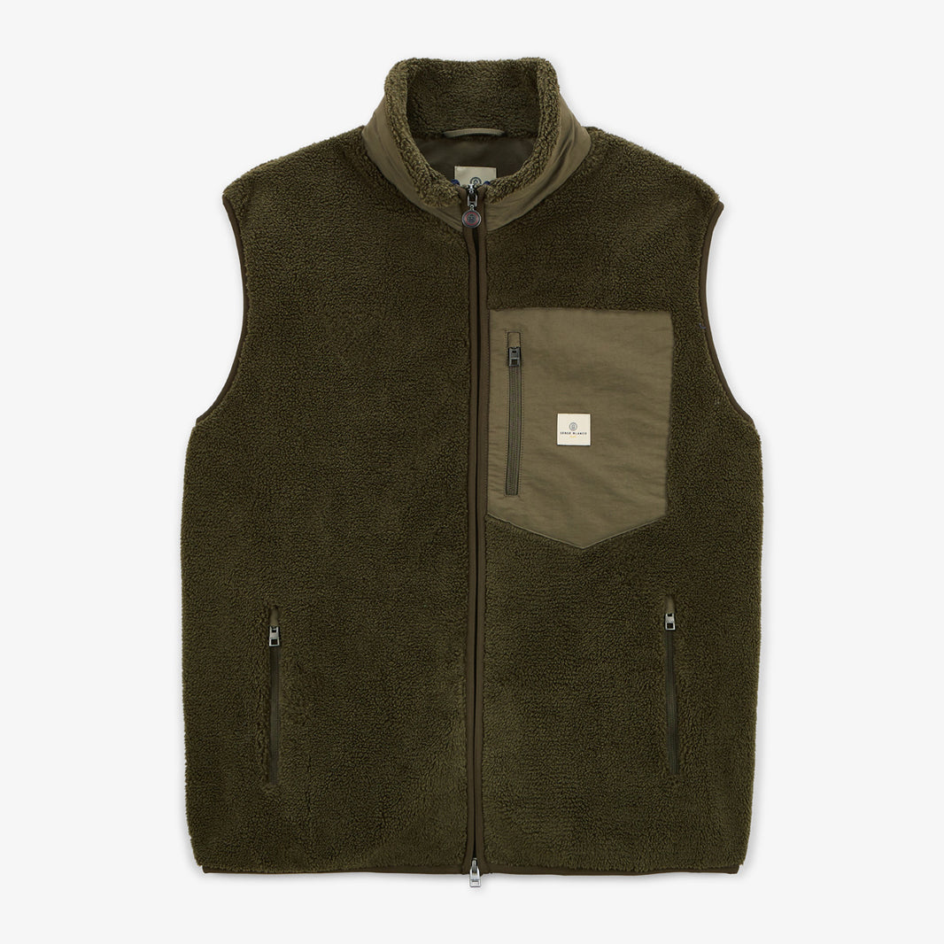 Military green sleeveless fleece jacket for men, Montreal, SERGE BLANCO