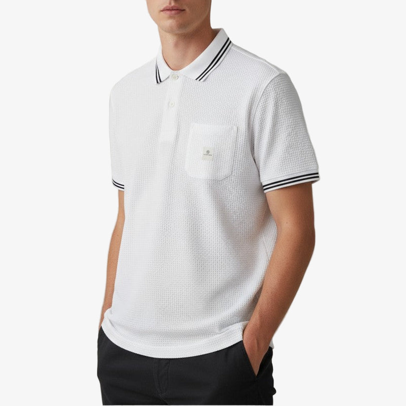 Polo Manches Courtes En Coton Gaufré à Liserés blanc Lorca Homme SERGE BLANCO