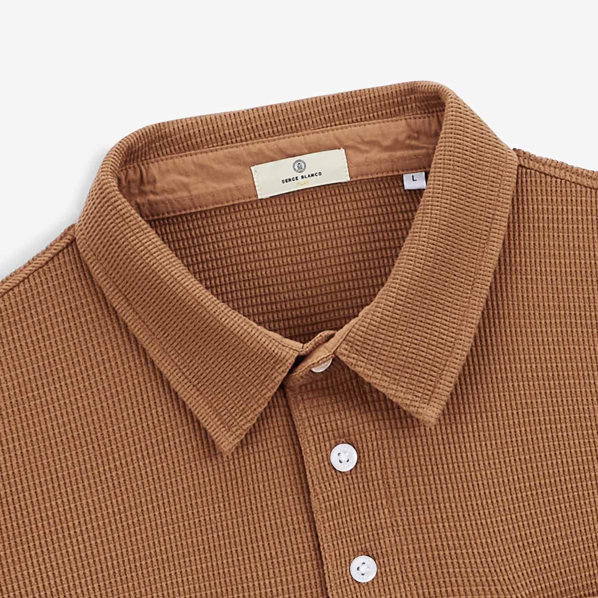 Polo Manches Longues En Coton Gaufré Marron Noisette Logano Homme SERGE BLANCO