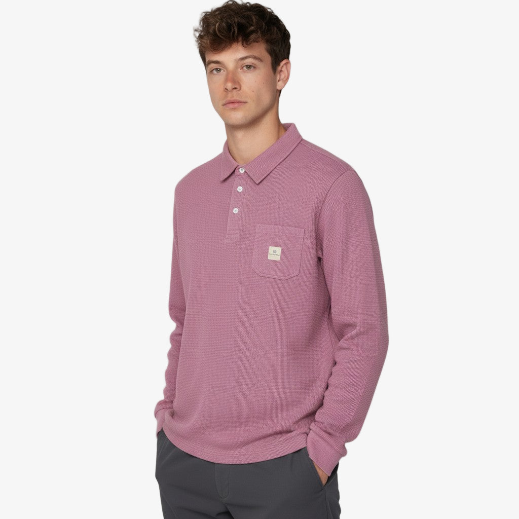 Polo Manches Longues En Coton Gaufré Violet Pourpre Logano Homme SERGE BLANCO