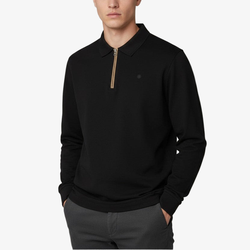 Polo Manches Longues En Coton Piqué Avec Zip Noir Lindsay Homme SERGE BLANCO