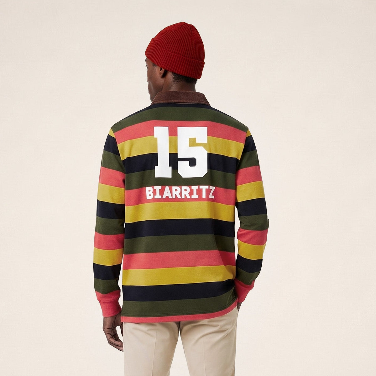 Polo de rugby manches longues en coton col velours print dos multicolore