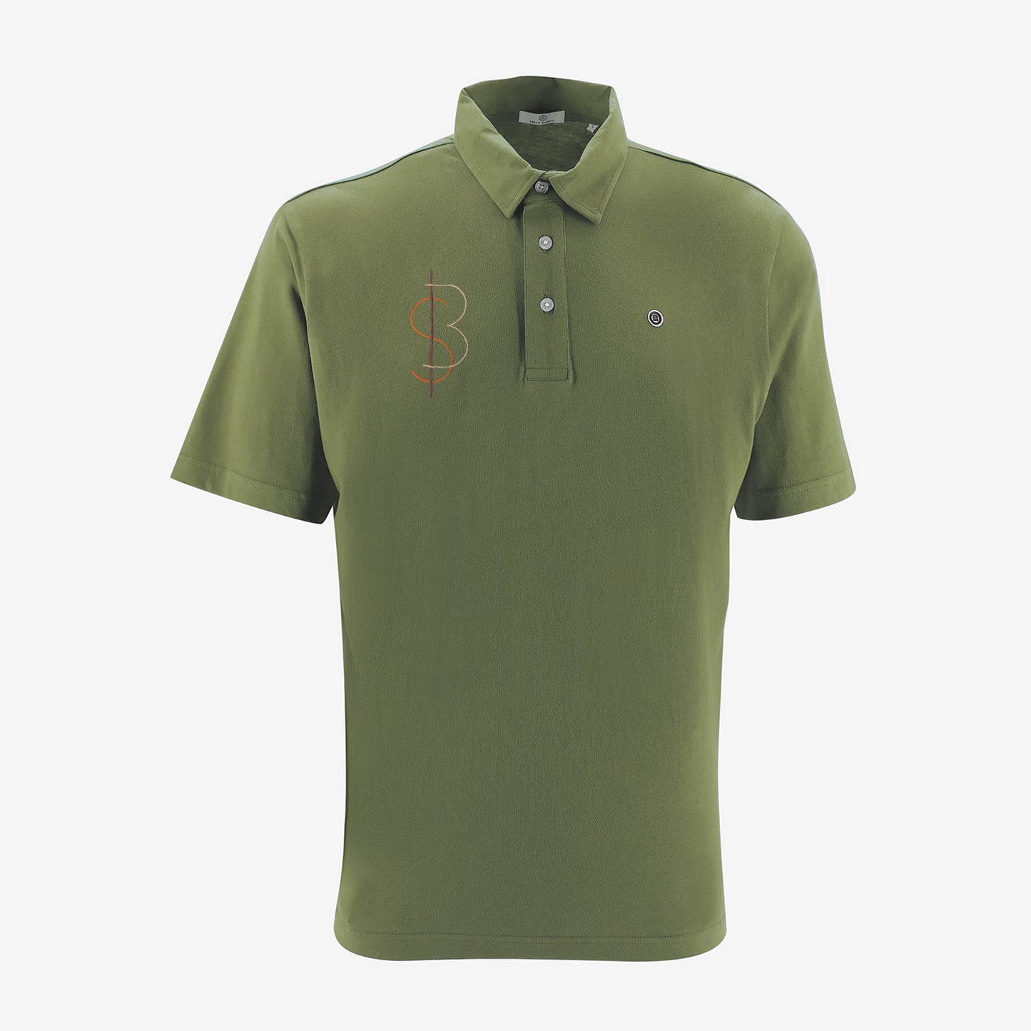 Polo da uomo a maniche corte in cotone con ricamo SB verde militare, modello «Serge Blanco»