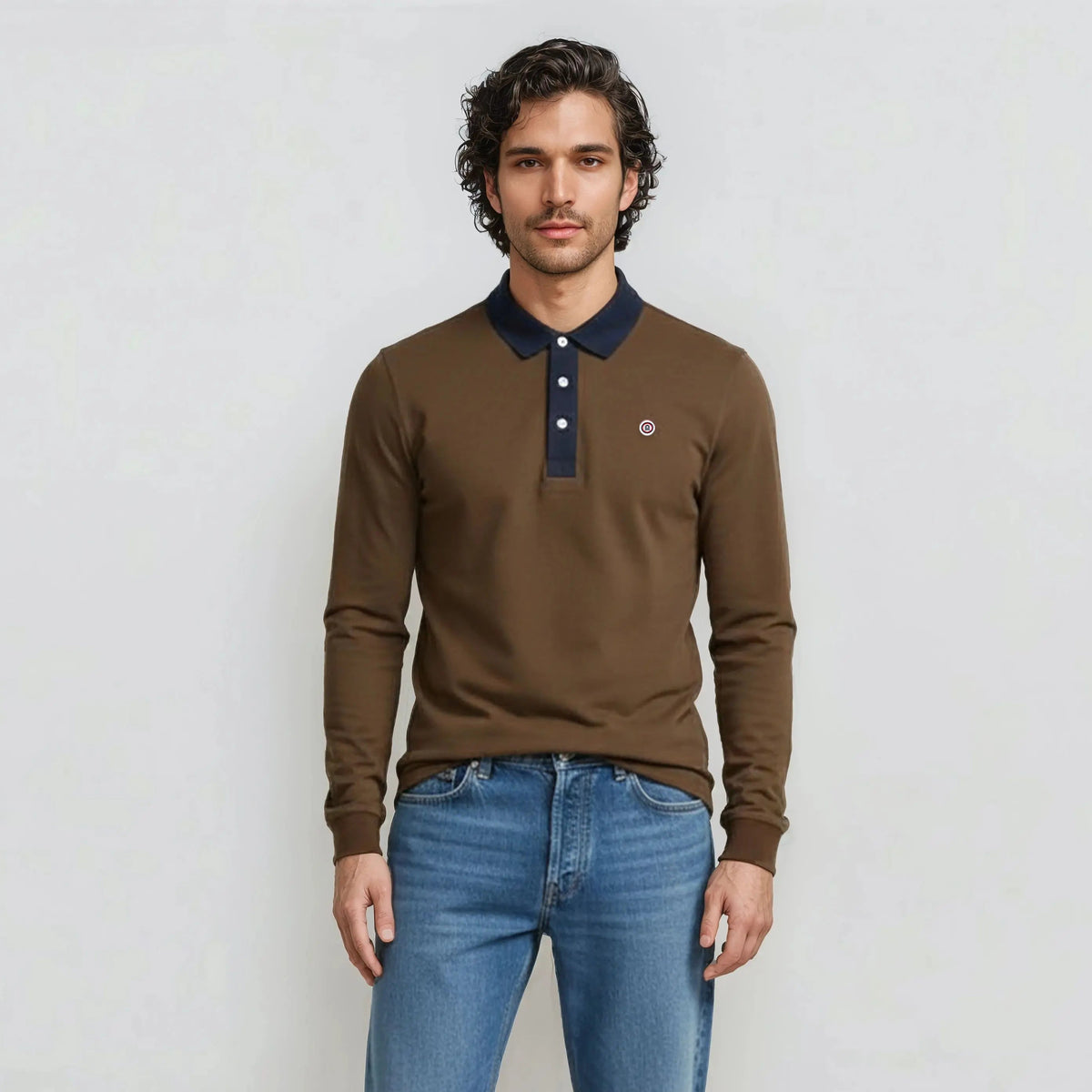 Polo manches longues en coton jersey marron homme serge blanco