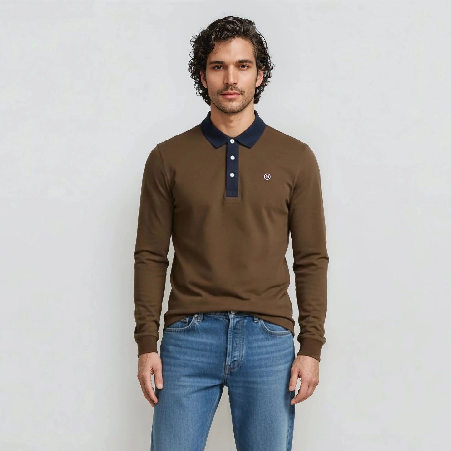 Polo manches longues en coton jersey marron homme serge blanco