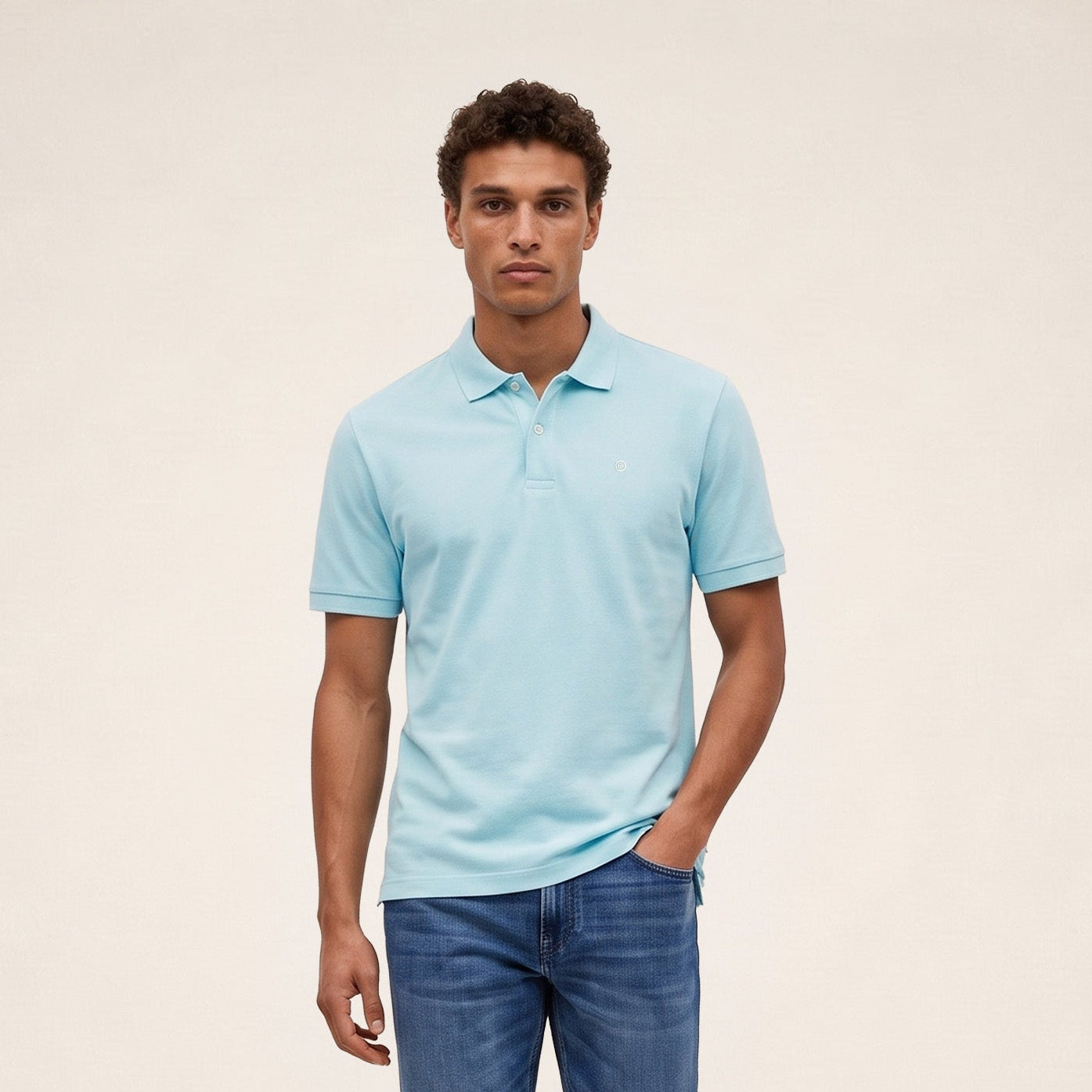 Polo piqué Lucas manches courtes en coton bleu brise