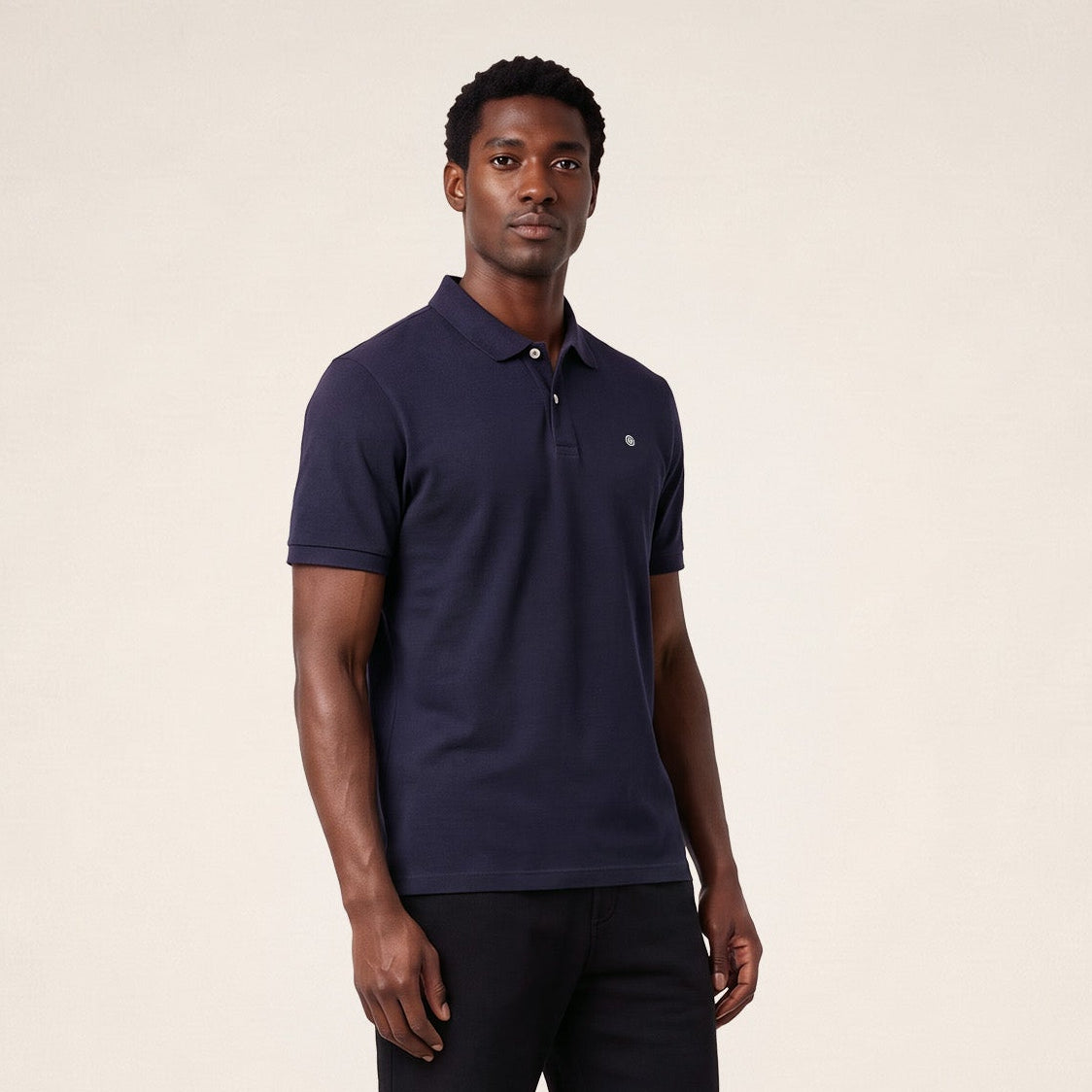 Polo piqué Lucas manches courtes en coton bleu marine