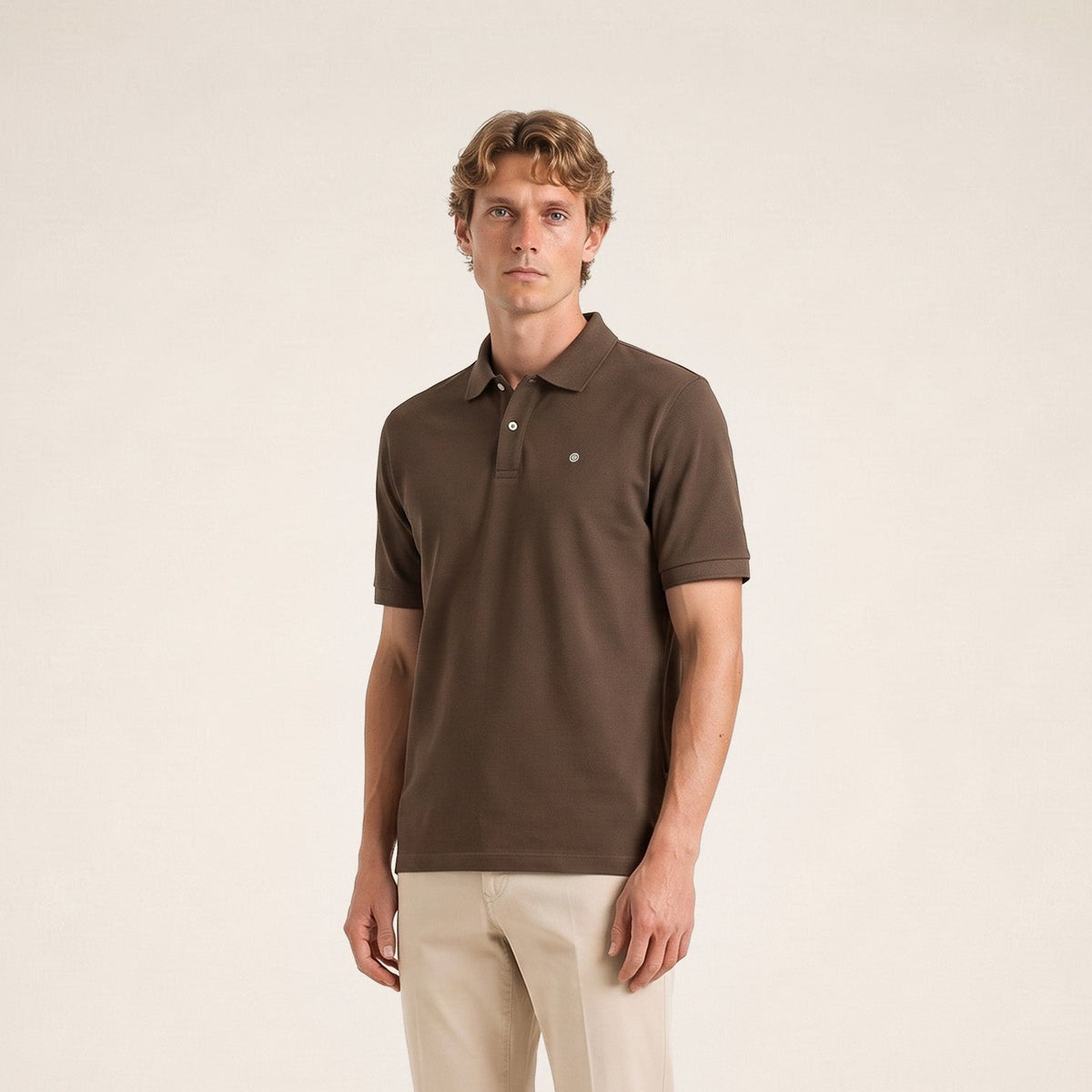 Polo piqué Lucas manches courtes en coton marron brownie