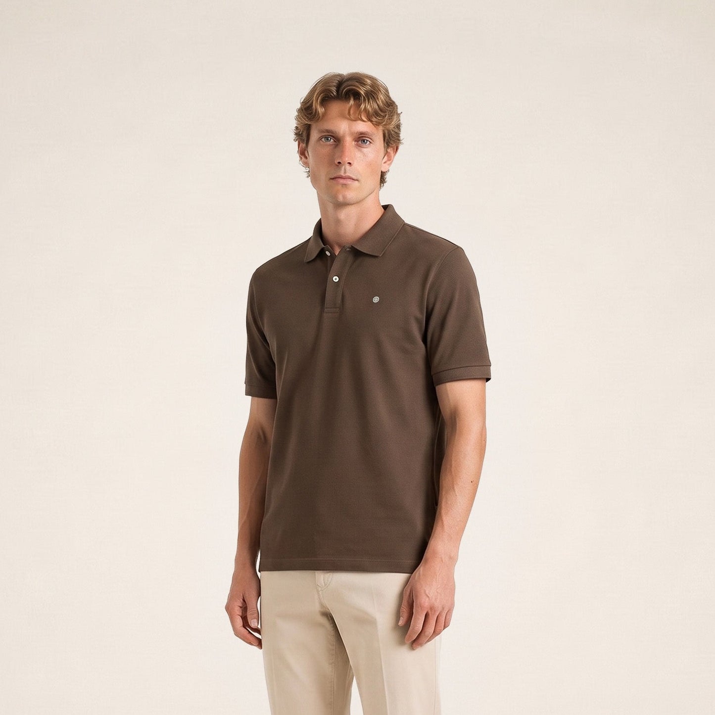 Polo piqué Lucas manches courtes en coton marron brownie