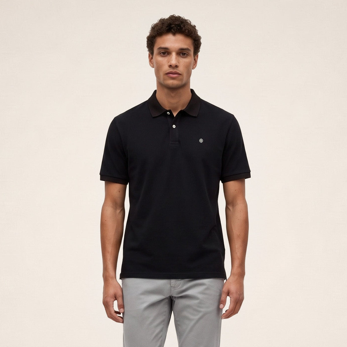 Polo piqué Lucas manches courtes en coton noir