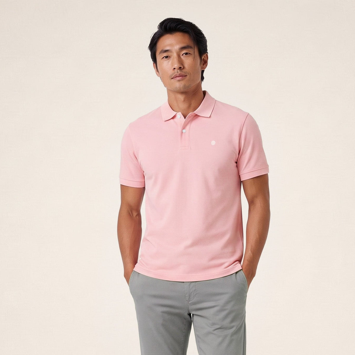 Polo piqué Lucas manches courtes en coton rose pivoine