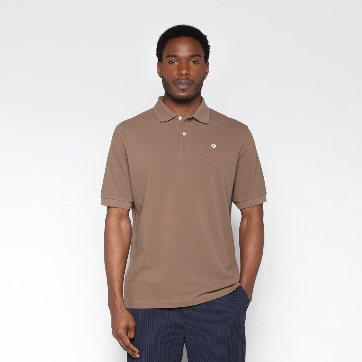 Polo piqué manches courtes en coton Lucas marron shitake homme SERGE BLANCO