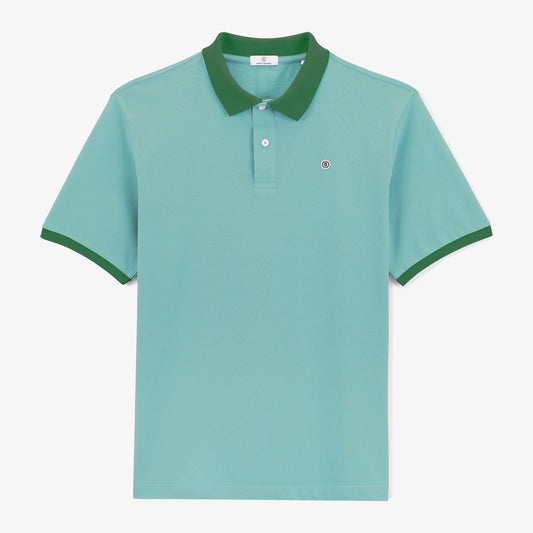 Polo piqué manches courtes en coton bleu glacier col vert sapin homme serge blanco
