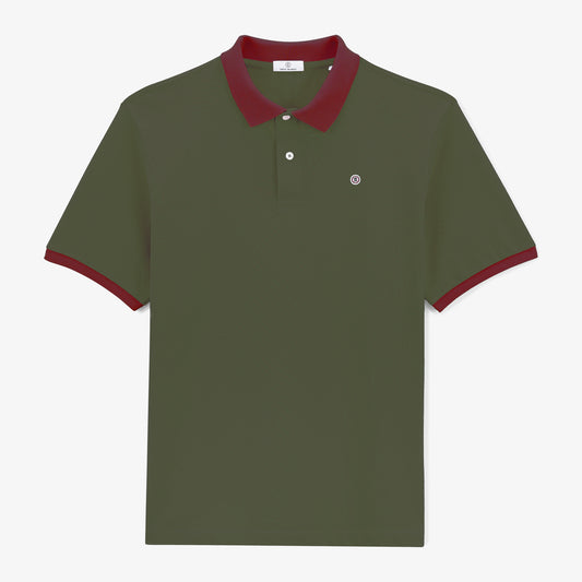 Polo piqué manches courtes en coton vert army col merlot homme serge blanco
