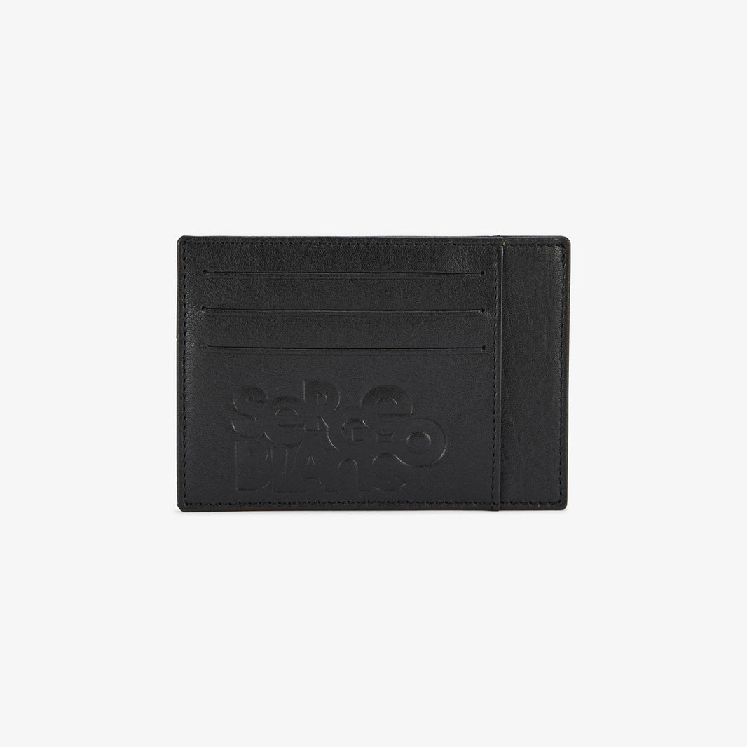 Black leather card holder with embossed logo for men SERGE BLANCO 