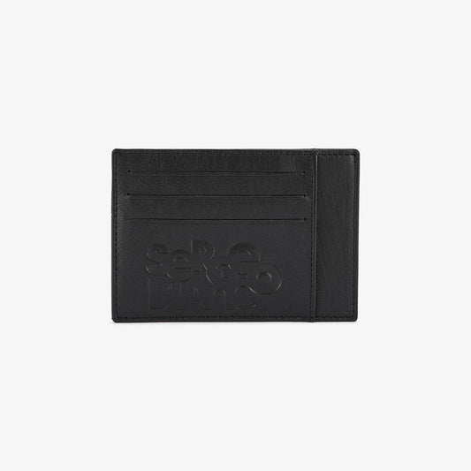 Porte-carte noir en cuir avec logo embosse homme SERGE BLANCO 