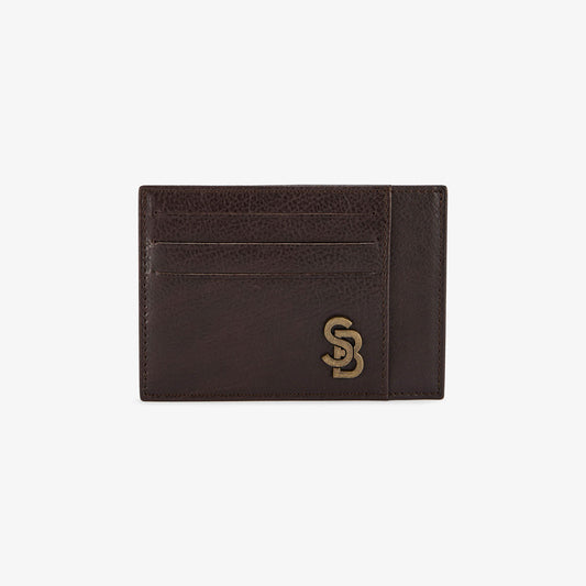 Porte-carte marron en cuir avec logo en metal homme SERGE BLANCO