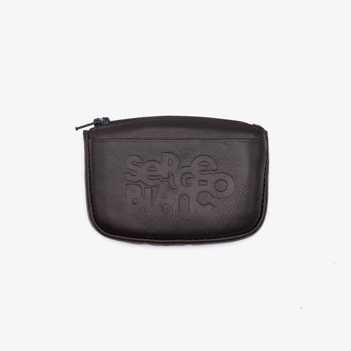 Monedero de cuero con cremallera y logotipo en relieve, color marrón 1