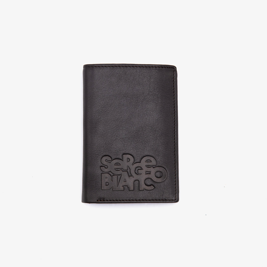 Cartera de cuero con logotipo grabado en relieve, color marrón 1
