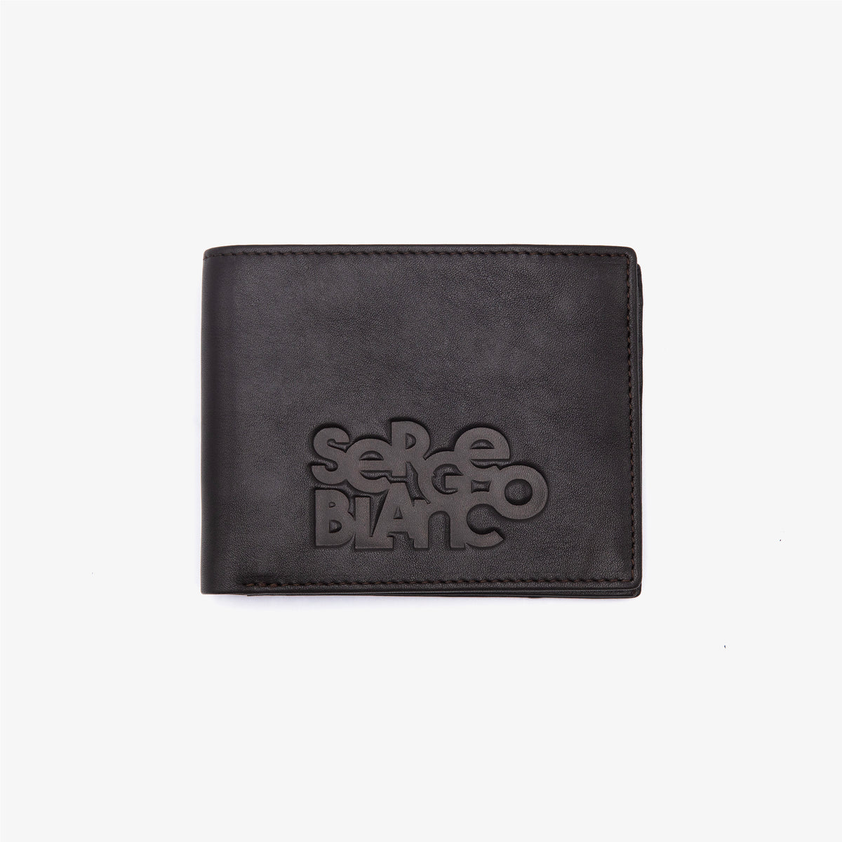 Cartera de piel con solapa y logotipo grabado, marrón 1
