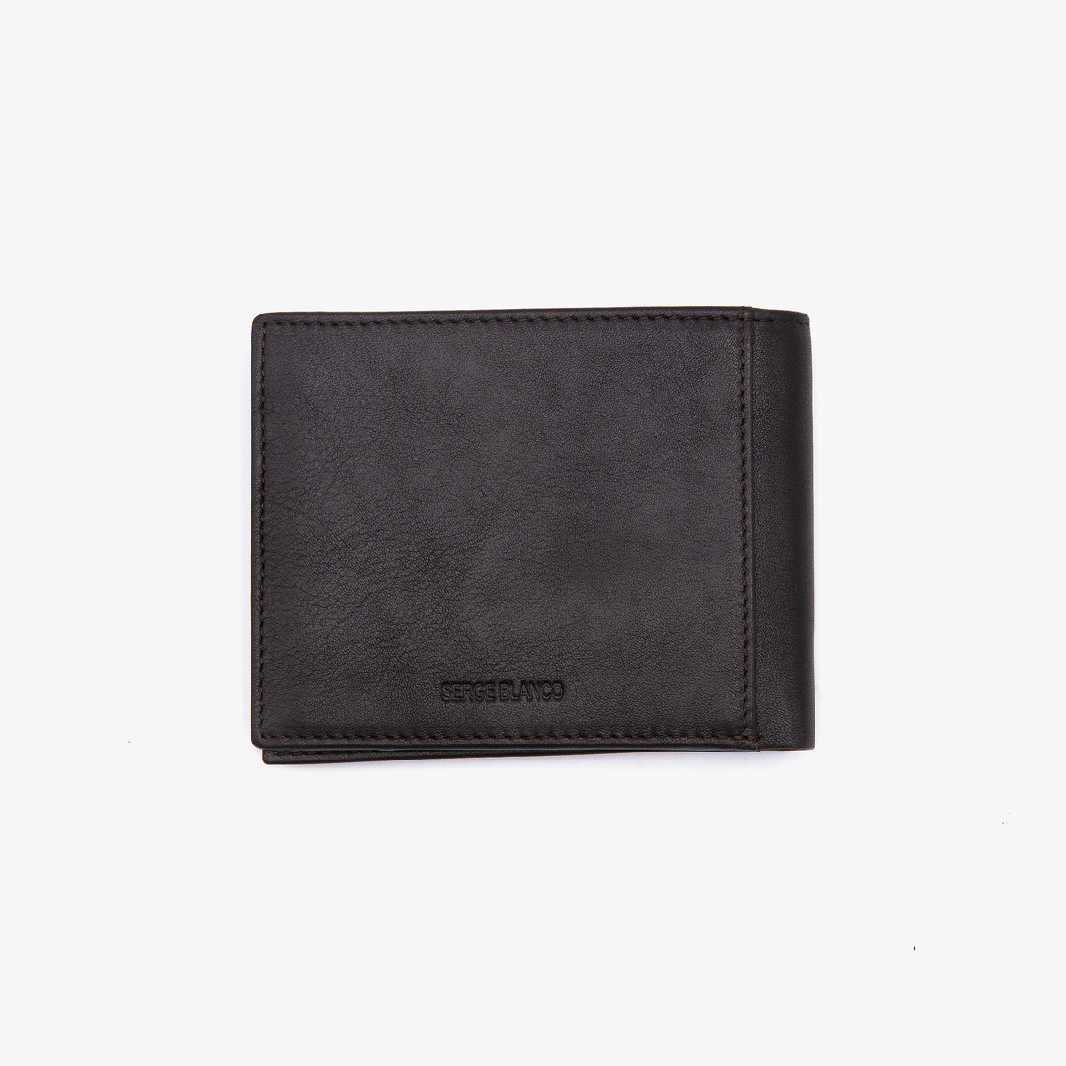 Cartera de piel con solapa y logotipo grabado, color marrón 2