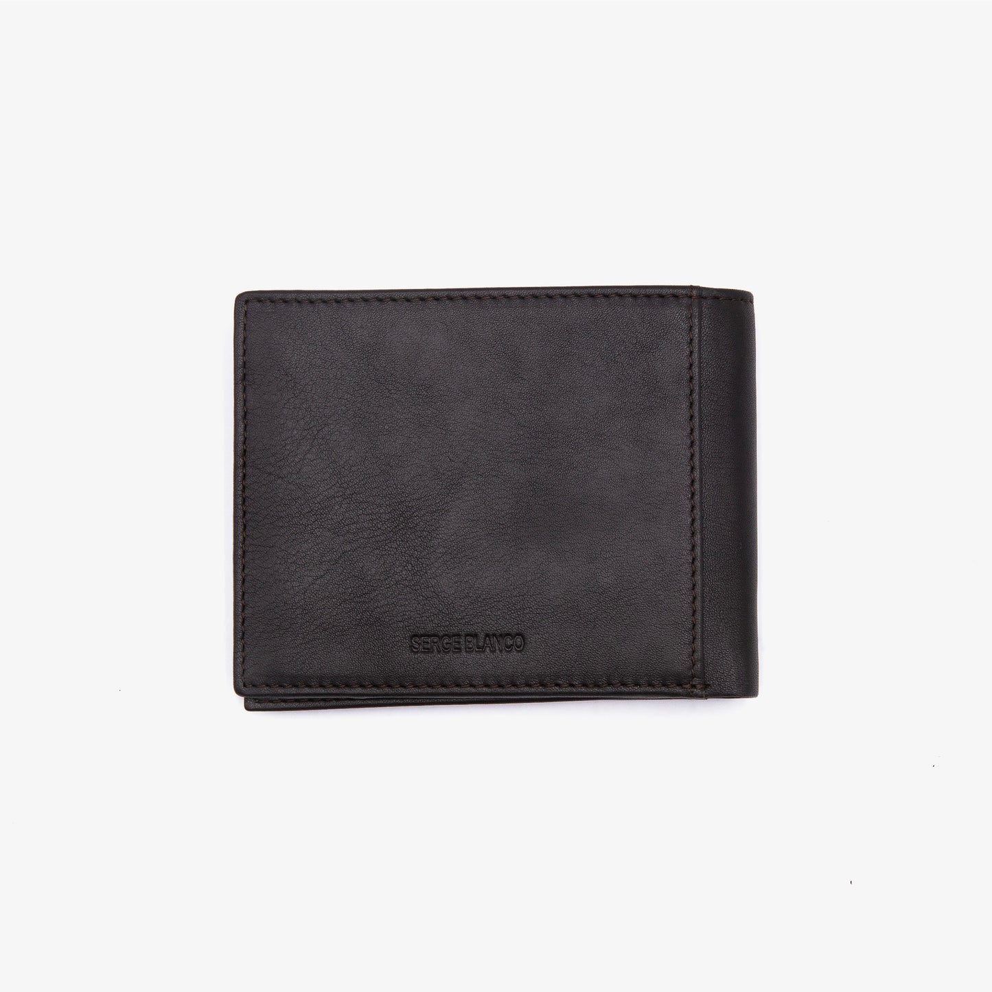 Cartera de piel con solapa y logotipo grabado, color marrón 2