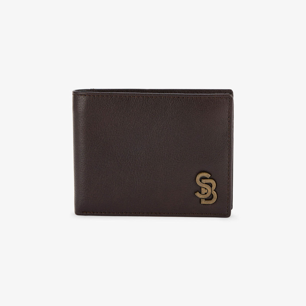 Brown horizontal flap wallet in leather with metal logo for men by SERGE BLANCO