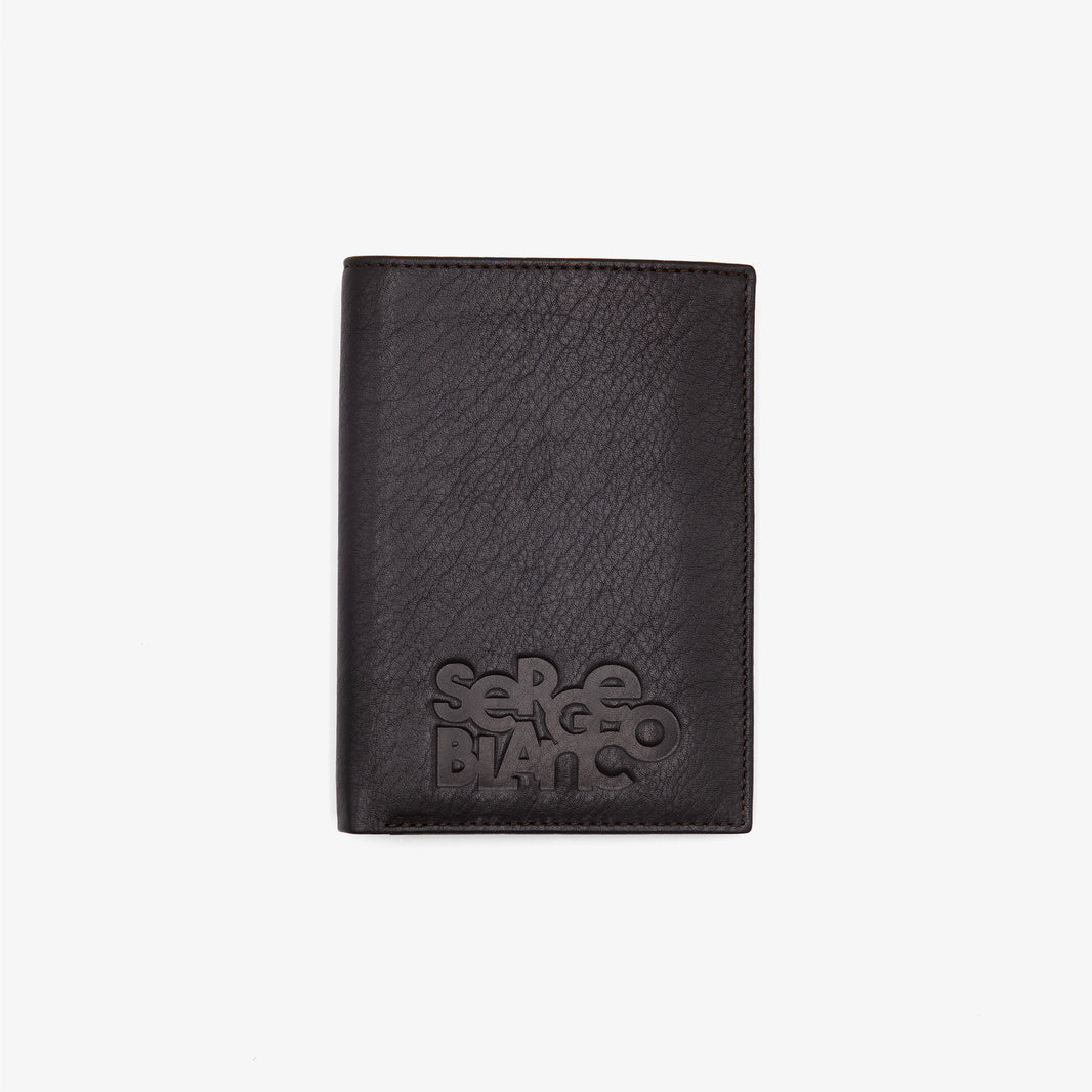 Cartera vertical Baltimore de cuero con logotipo en relieve, color marrón 1