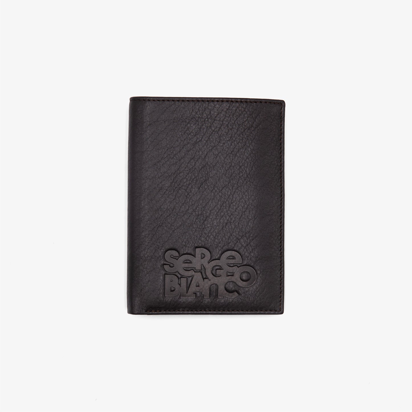 Cartera vertical Baltimore de cuero con logotipo en relieve, color marrón 1