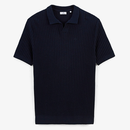 Pull Milan a col polo en coton et lin bleu marine HOMME SERGE BLANCO