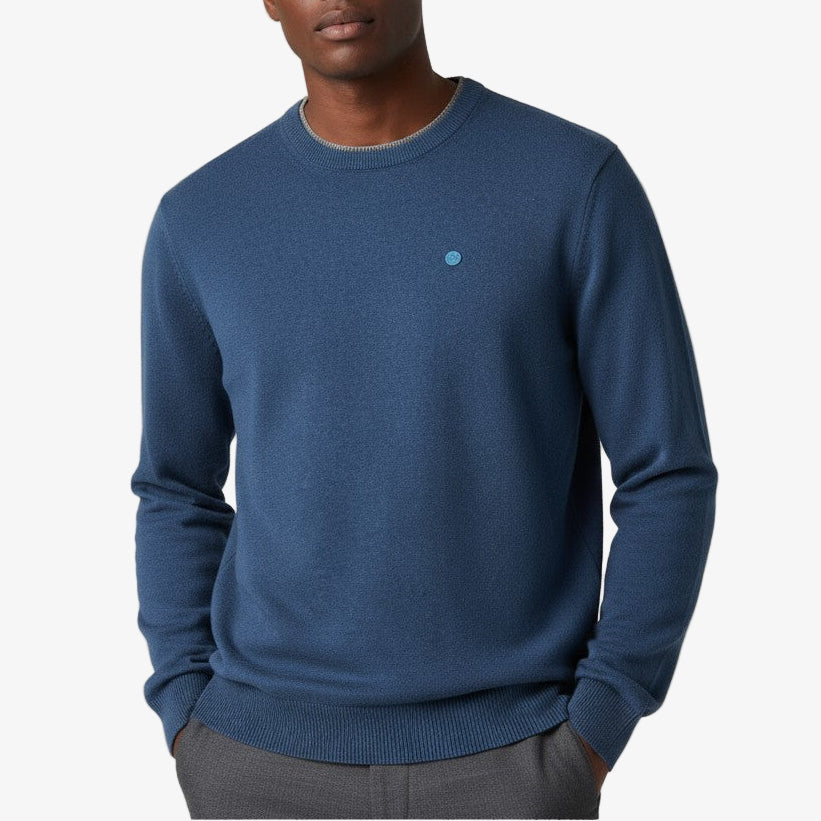 Pull Col Double Contrastant En Coton Et Laine Bleu Mathis Homme SERGE BLANCO