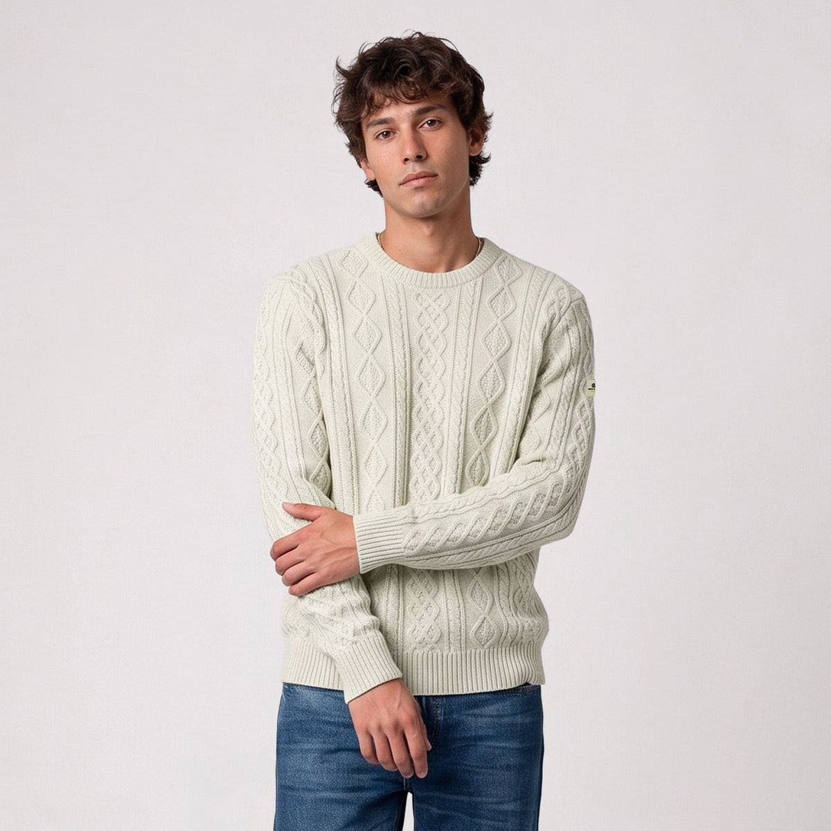 Pull Médéric torsadé laine col rond beige sable SBPLAY