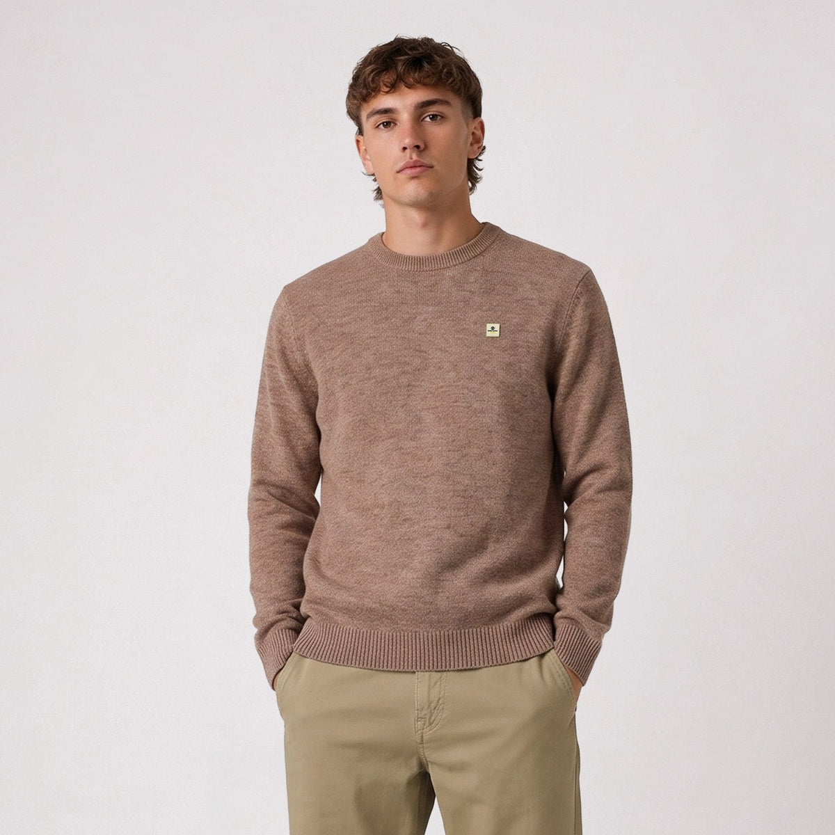 Pull Madani laine col rond beige cachemire SBPLAY