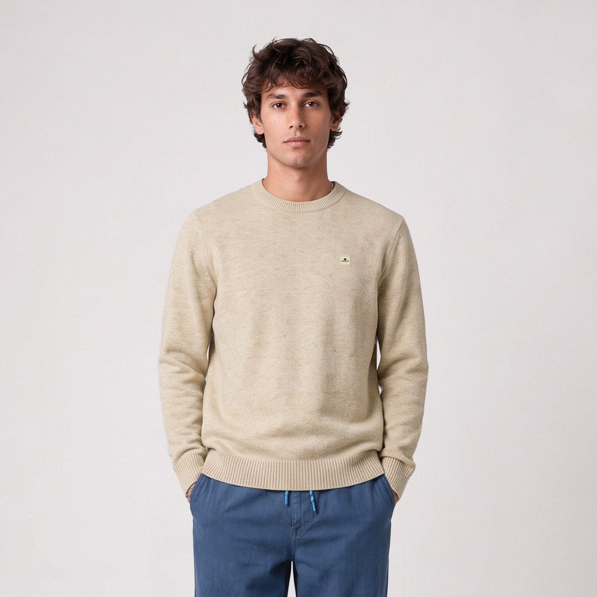 Pull Madani laine col rond blanc cassé SBPLAY