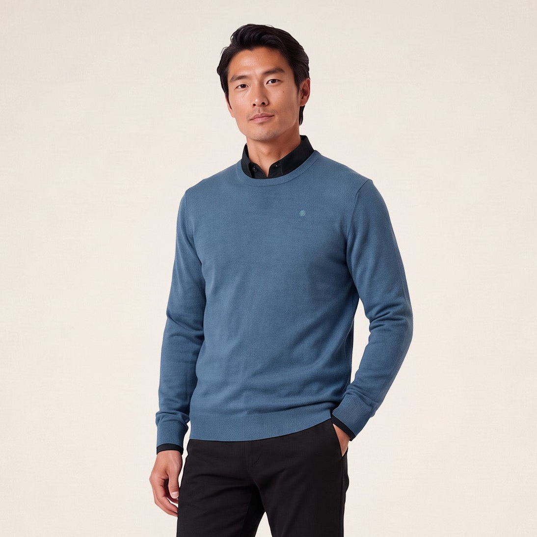 Pull Mao essentiel col rond bleu lupin