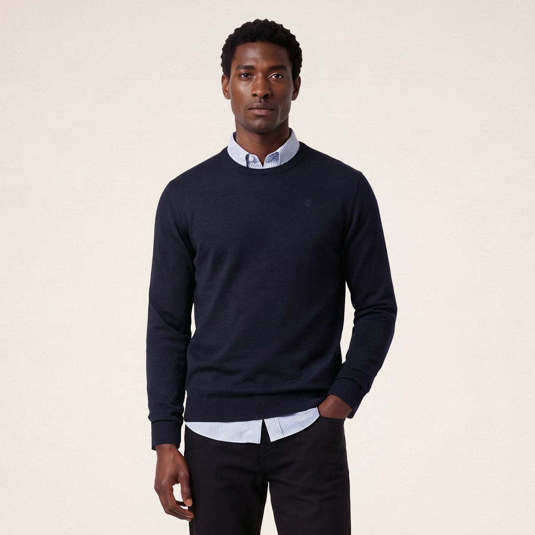 Pull Mao essentiel col rond bleu marine