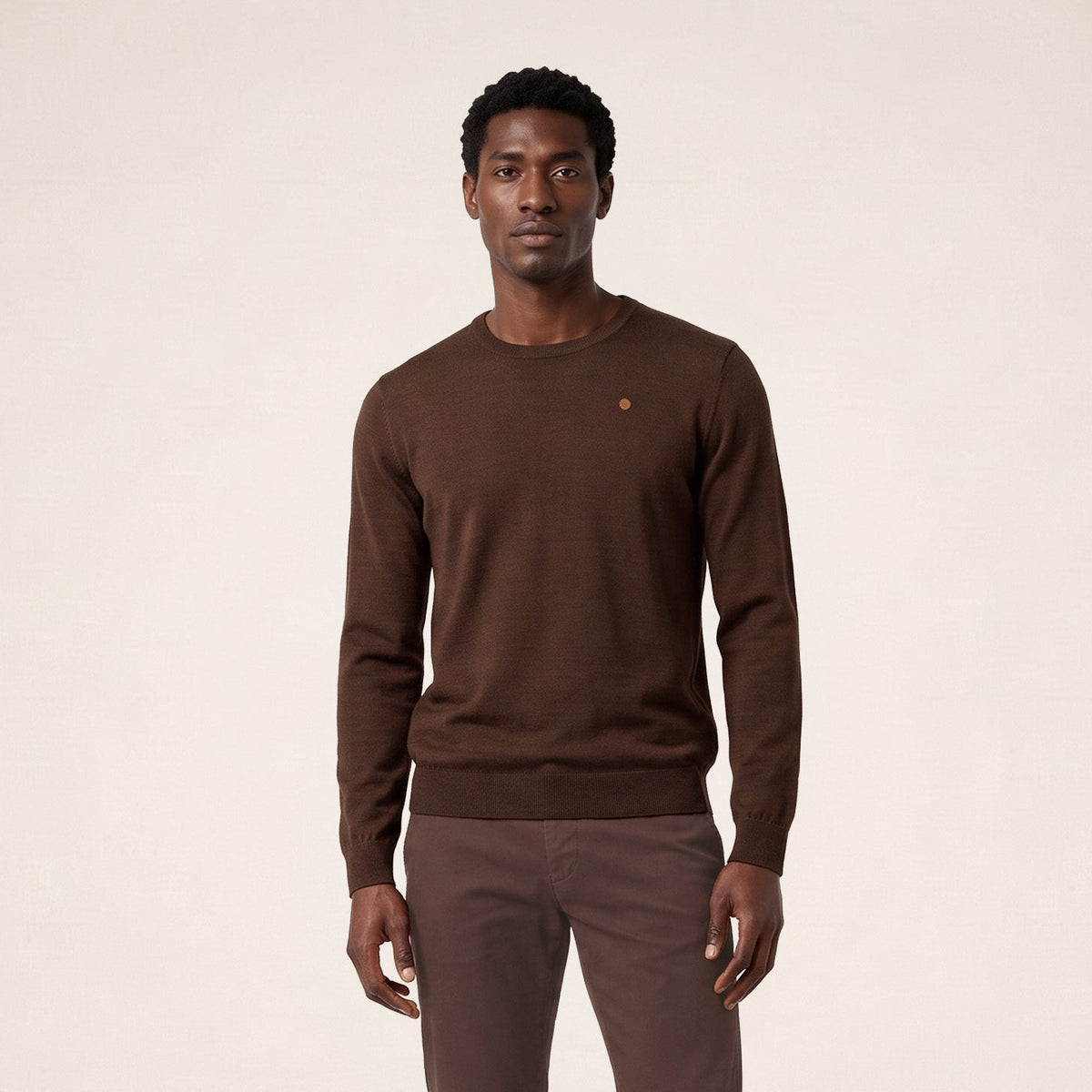 Pull Mao essentiel col rond marron brownie
