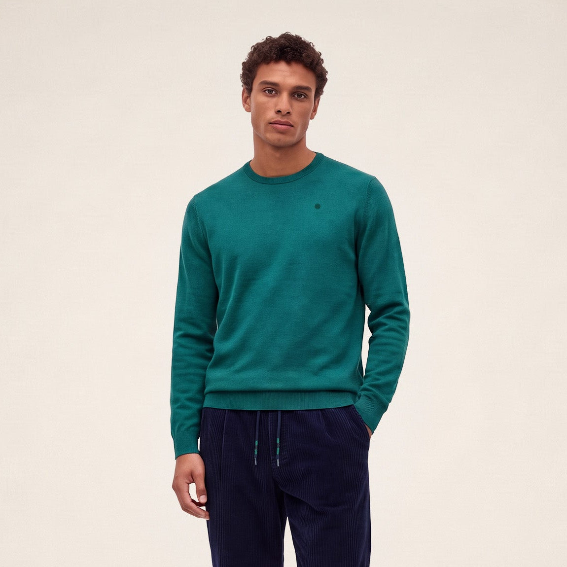 Pull Mao essentiel col rond vert pivert