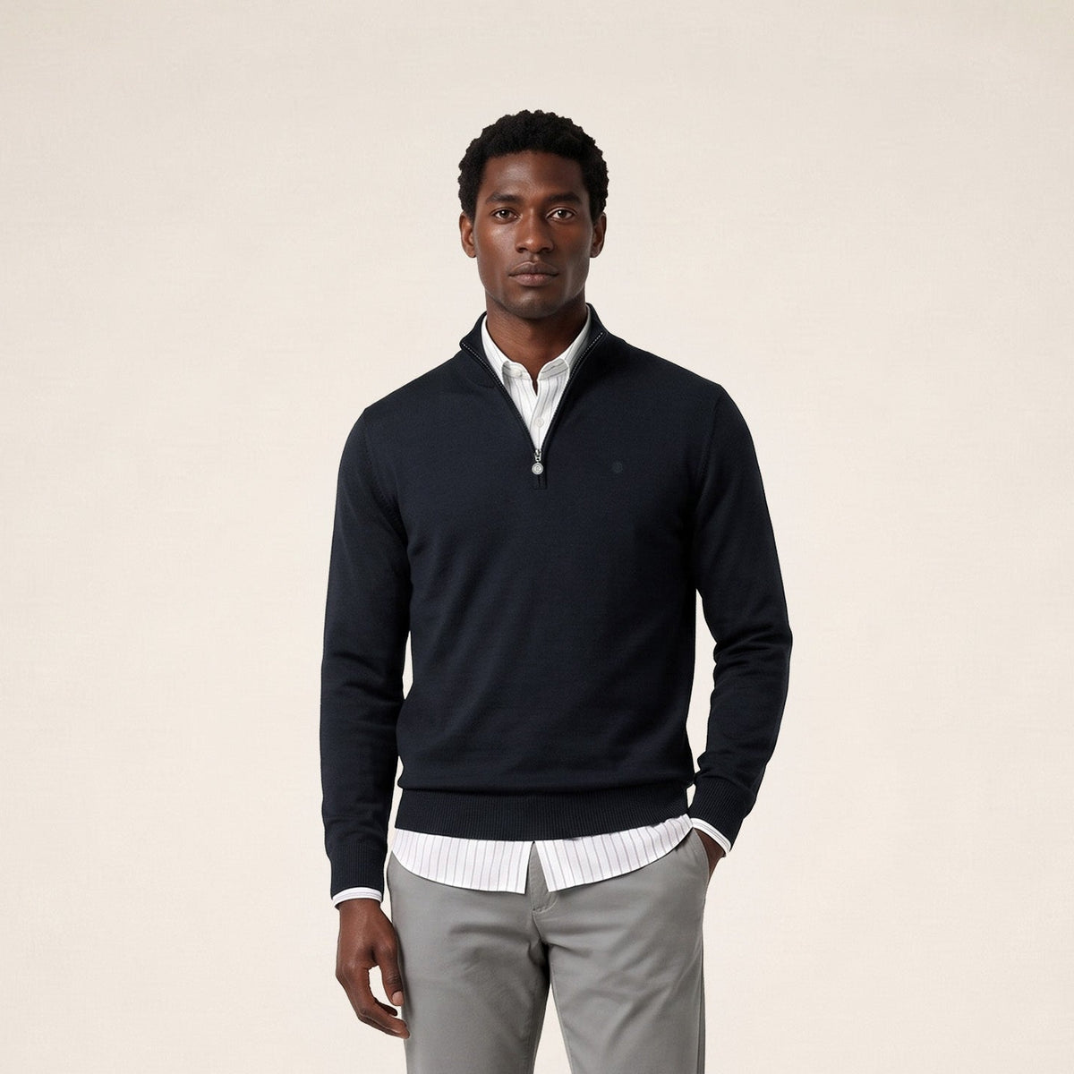 Pull Marvine essentiel col zippé bleu marine