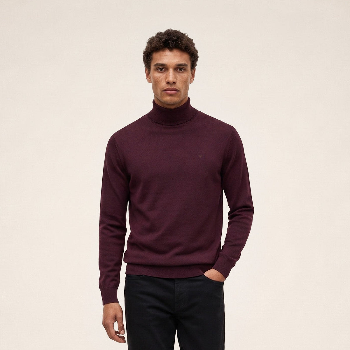 Pull Massia essentiel col montant rouge vigne