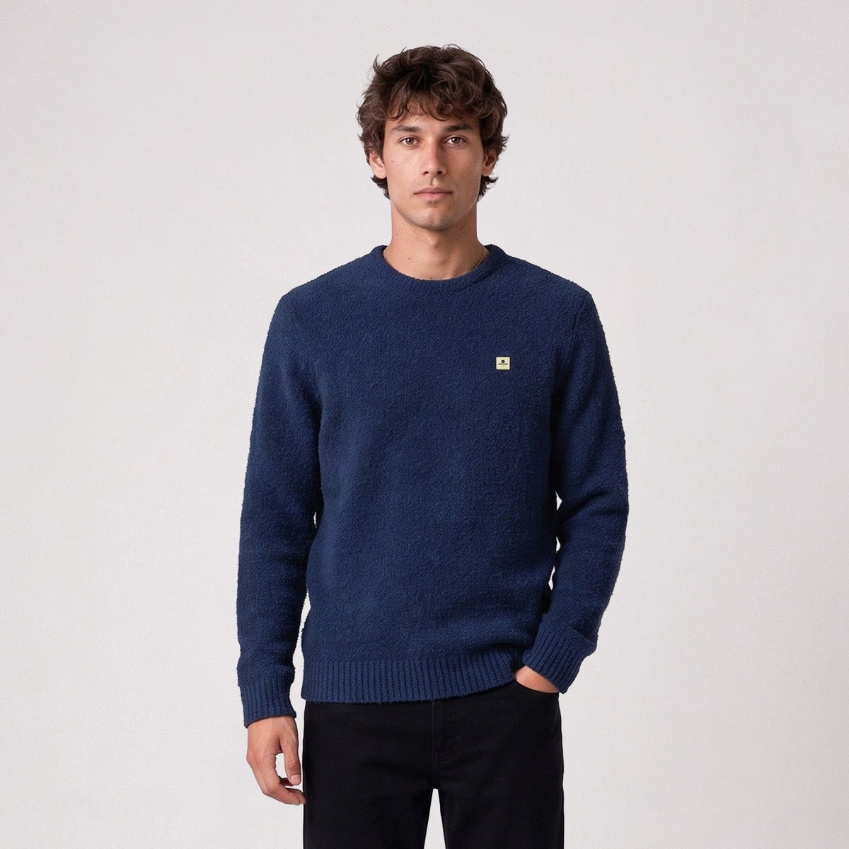 Pull Murray laine effet bouclette col rond bleu indigo SBPLAY