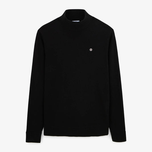 Pull avec col montant en coton et laine noir Mica serge blanco 1