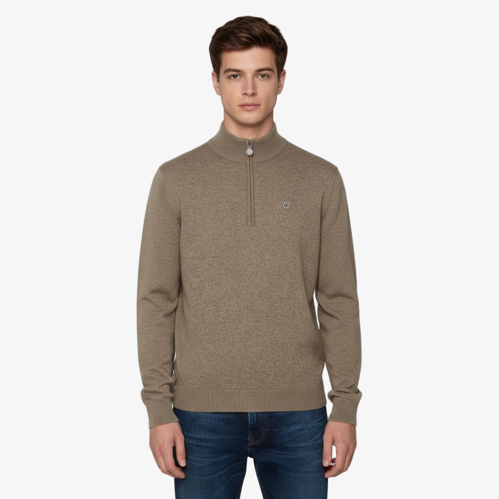 Pullover mit Stehkragen und Reißverschluss in der Farbe „Shitake-Braun“ von Malo