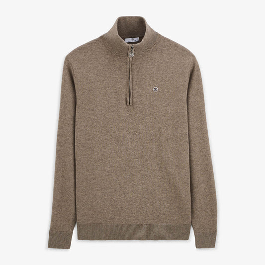 Pull avec col montant zippé marron shitake Malo